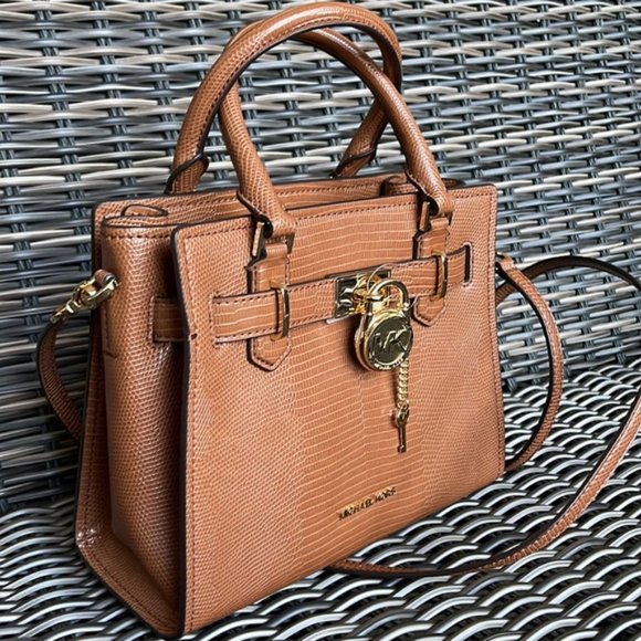 Michael Kors Handbags - Michael Kors Small Hamilton Pebbled Leather Satchel Crossbody Bag Luggage